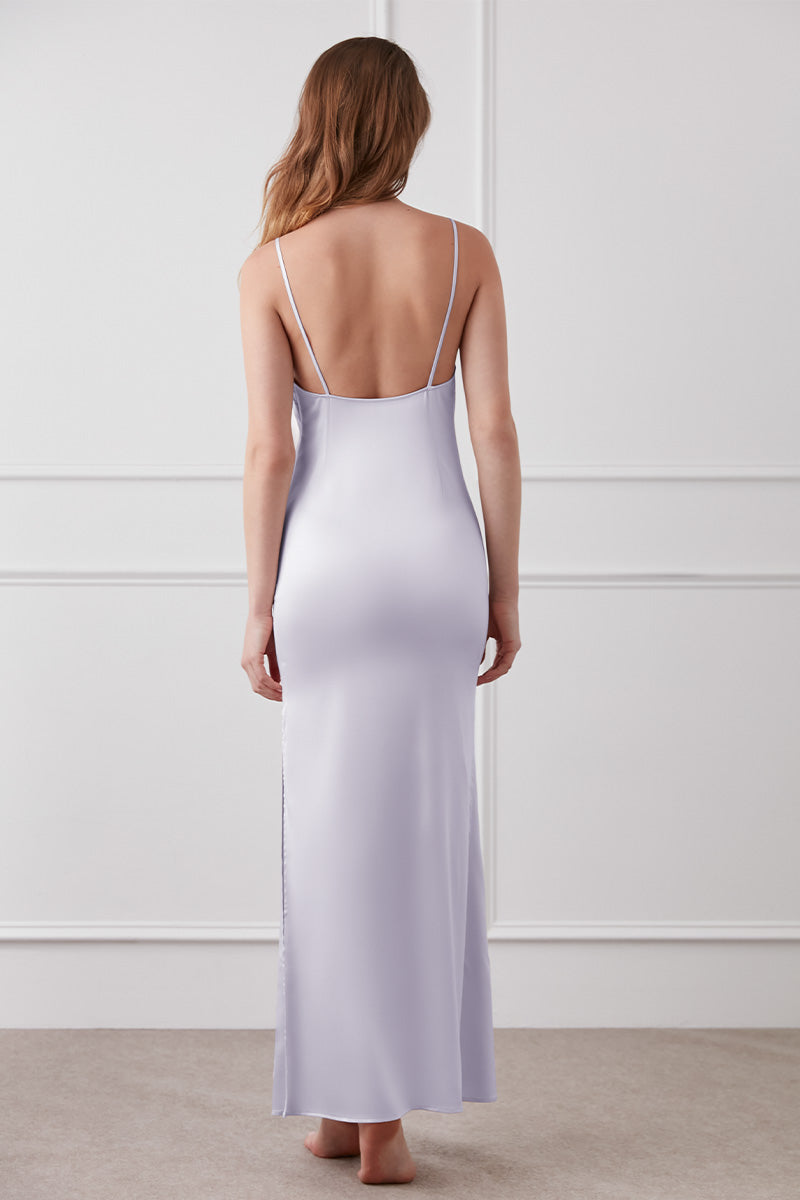 CAMELLIA SILK SLIP LONG DRESS IN PURPLE - CULT MIA