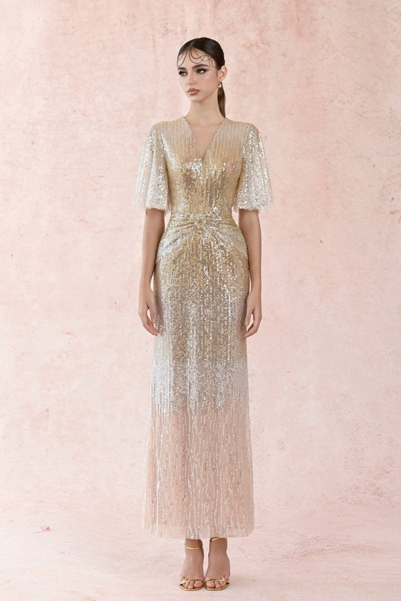 SEQUIN WAIST PLEATED DRESS - CULT MIA
