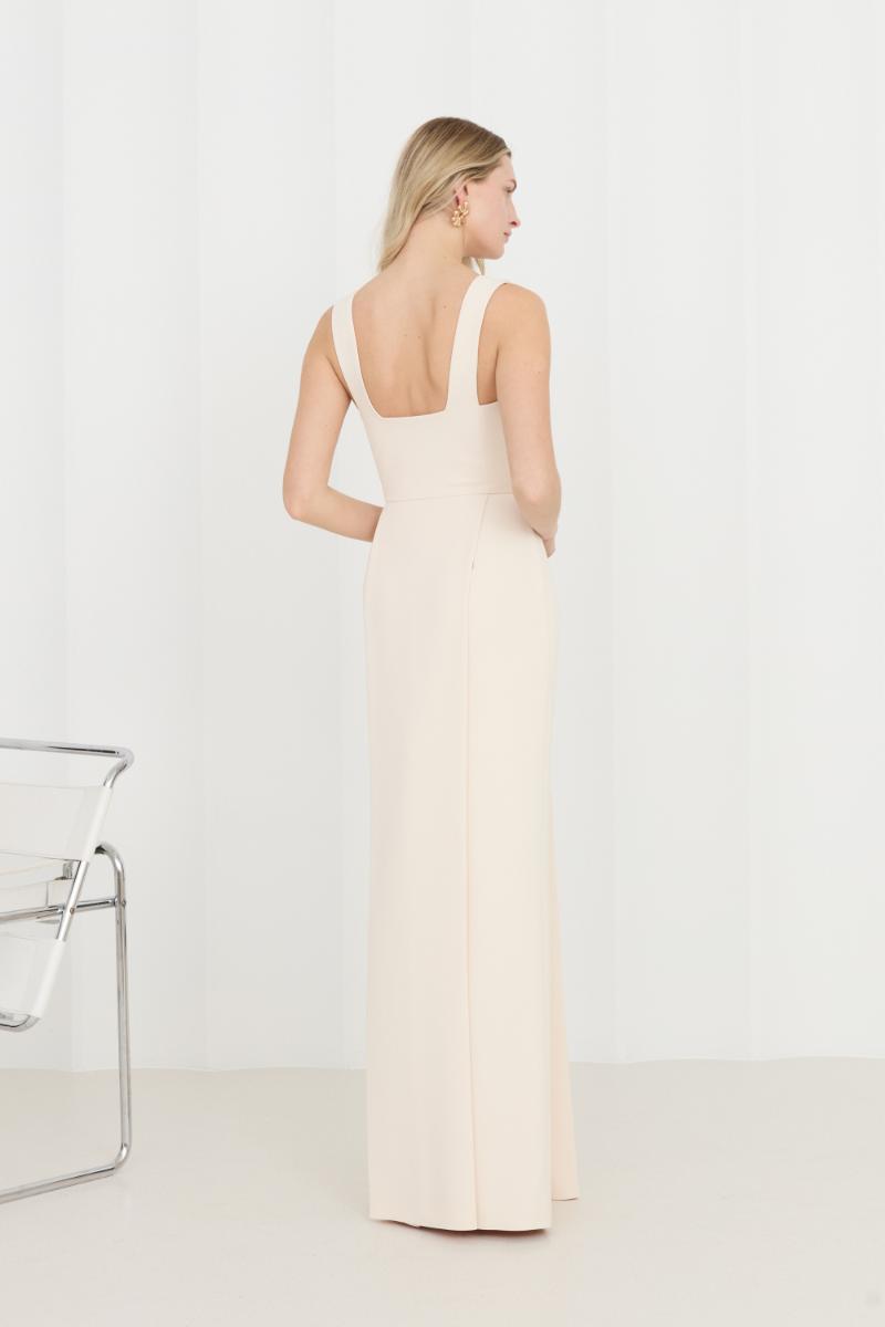 SONORA PASTEL CREAM LONG DRESS WITH PLEATED PENCIL SKIRT - CULT MIA