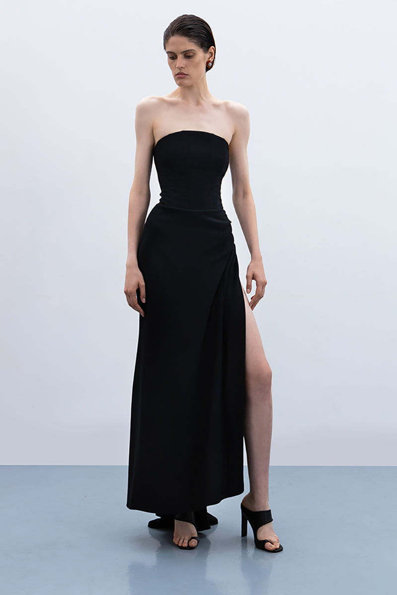 SCULPTURAL CORSET GOWN IN BLACK - CULT MIA