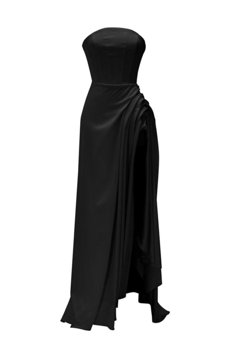 SCULPTURAL CORSET GOWN IN BLACK - CULT MIA