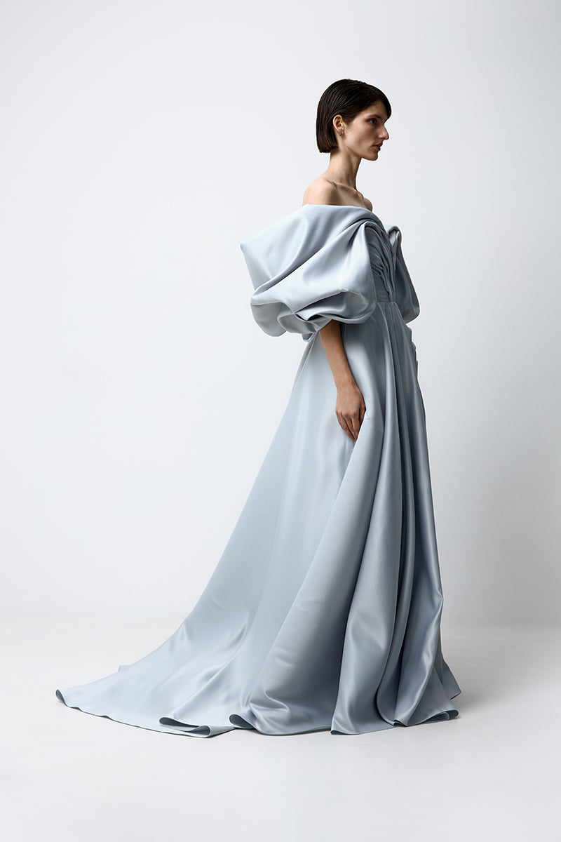 VOLUME SCULPTED DRESS IN LIGHT BLUE - CULT MIA