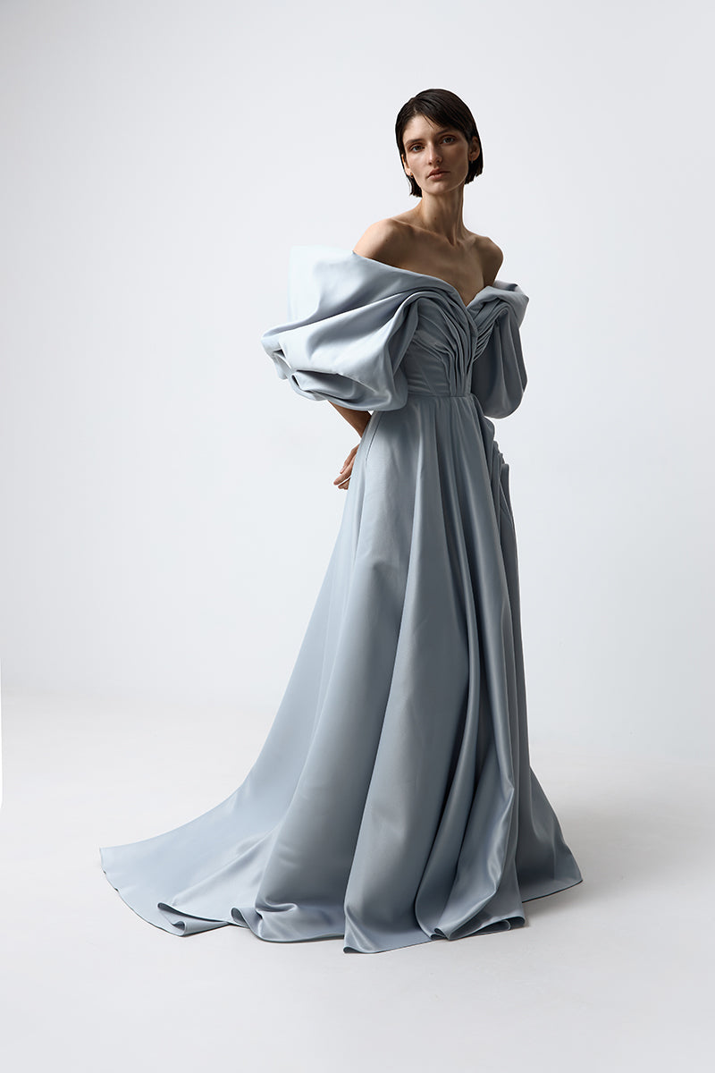 VOLUME SCULPTED DRESS IN LIGHT BLUE - CULT MIA
