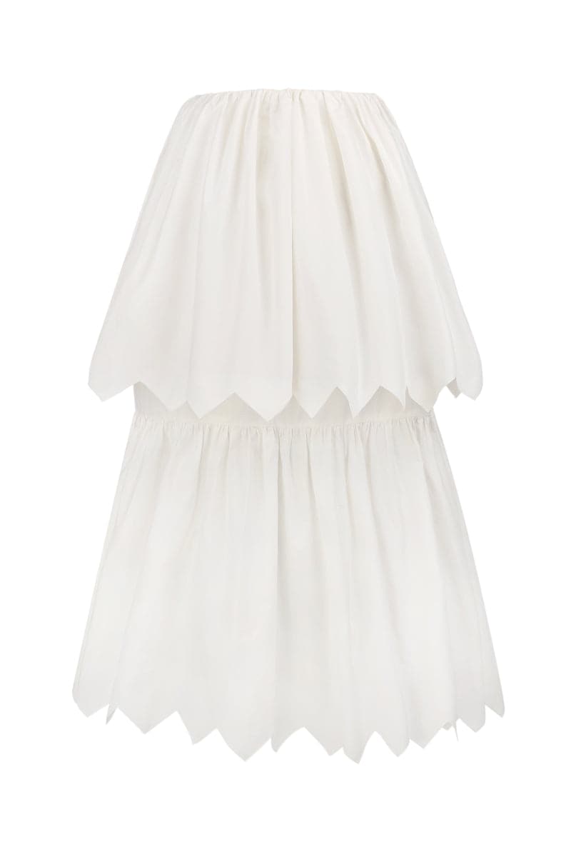 DZVINYTSYA WHITE TIERED MIDI SKIRT - CULT MIA