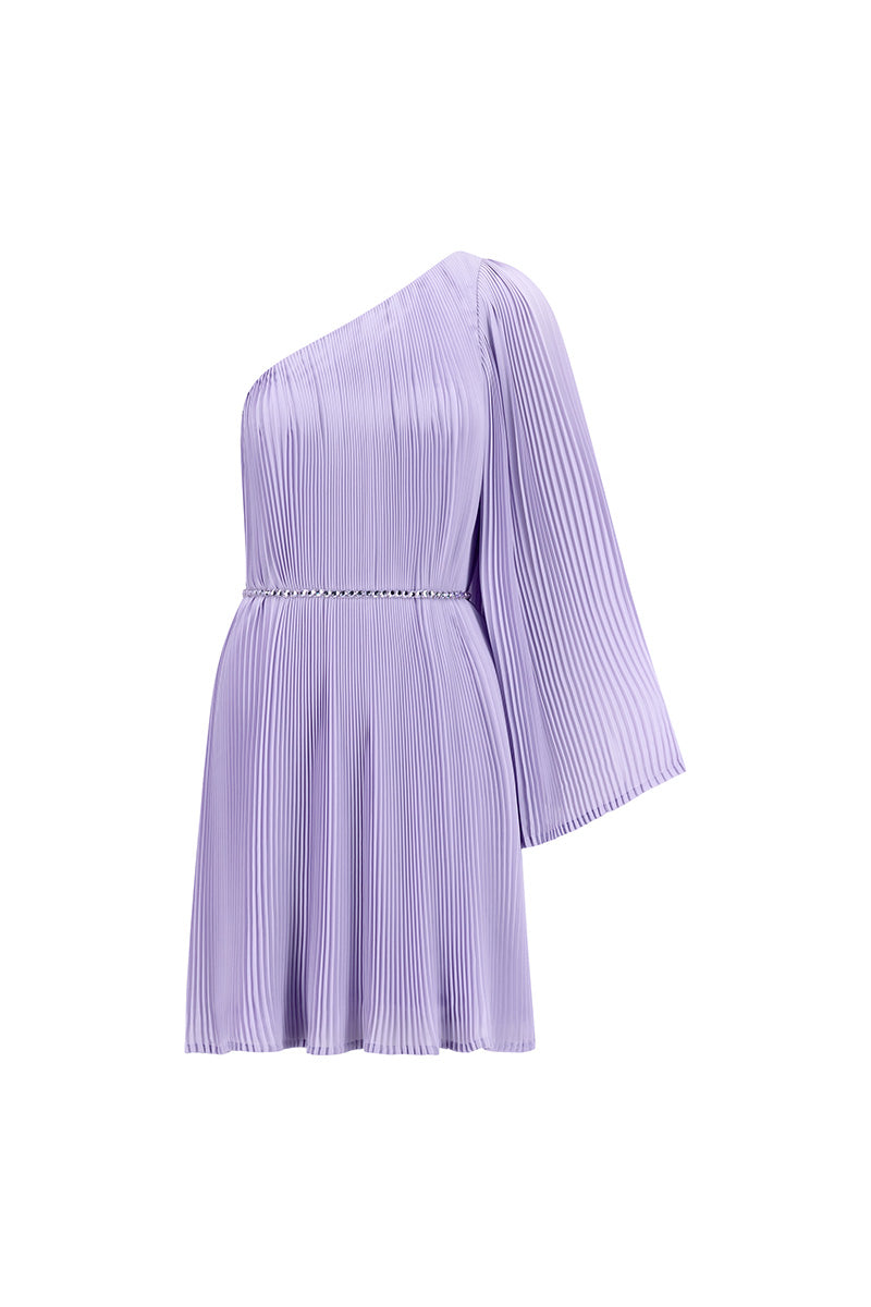 PLEATED CHIFFON MINI DRESS IN LILAC - CULT MIA