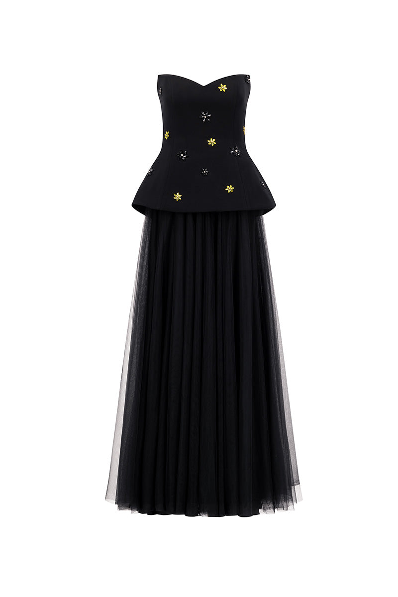 SWEETHEART NECKLINE GOWN IN BLACK - CULT MIA