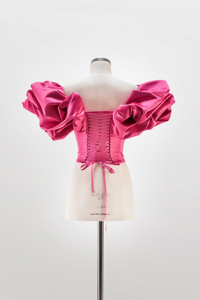 FUCHSIA LACE-UP CORSET WITH MERINGUE FLOUNCES - CULT MIA