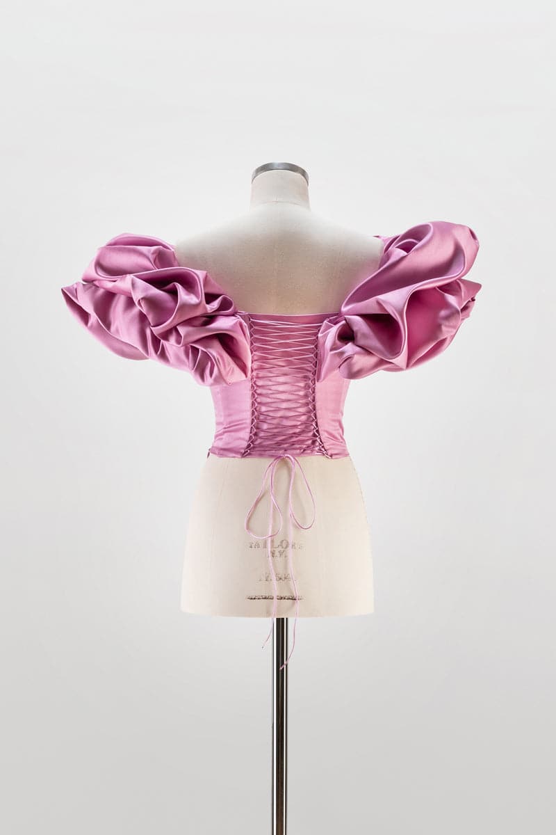 PINK LACE-UP CORSET WITH MERINGUE FLOUNCES - CULT MIA