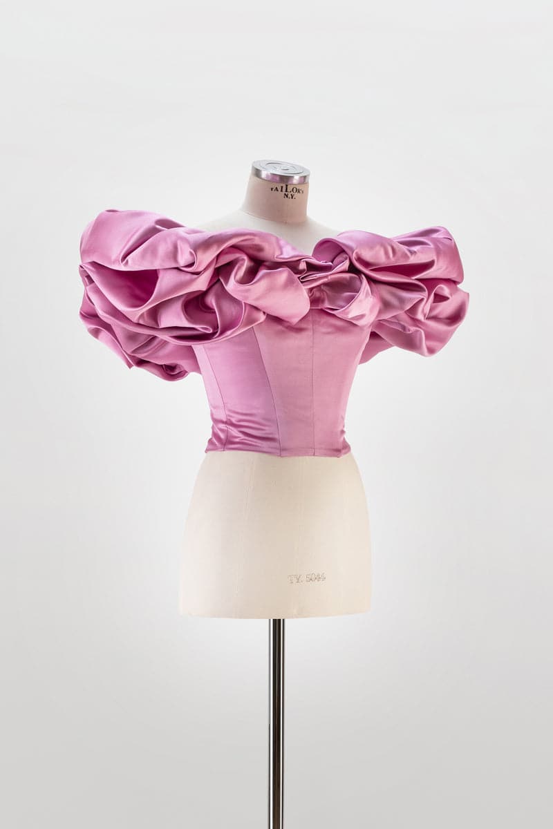 PINK LACE-UP CORSET WITH MERINGUE FLOUNCES - CULT MIA