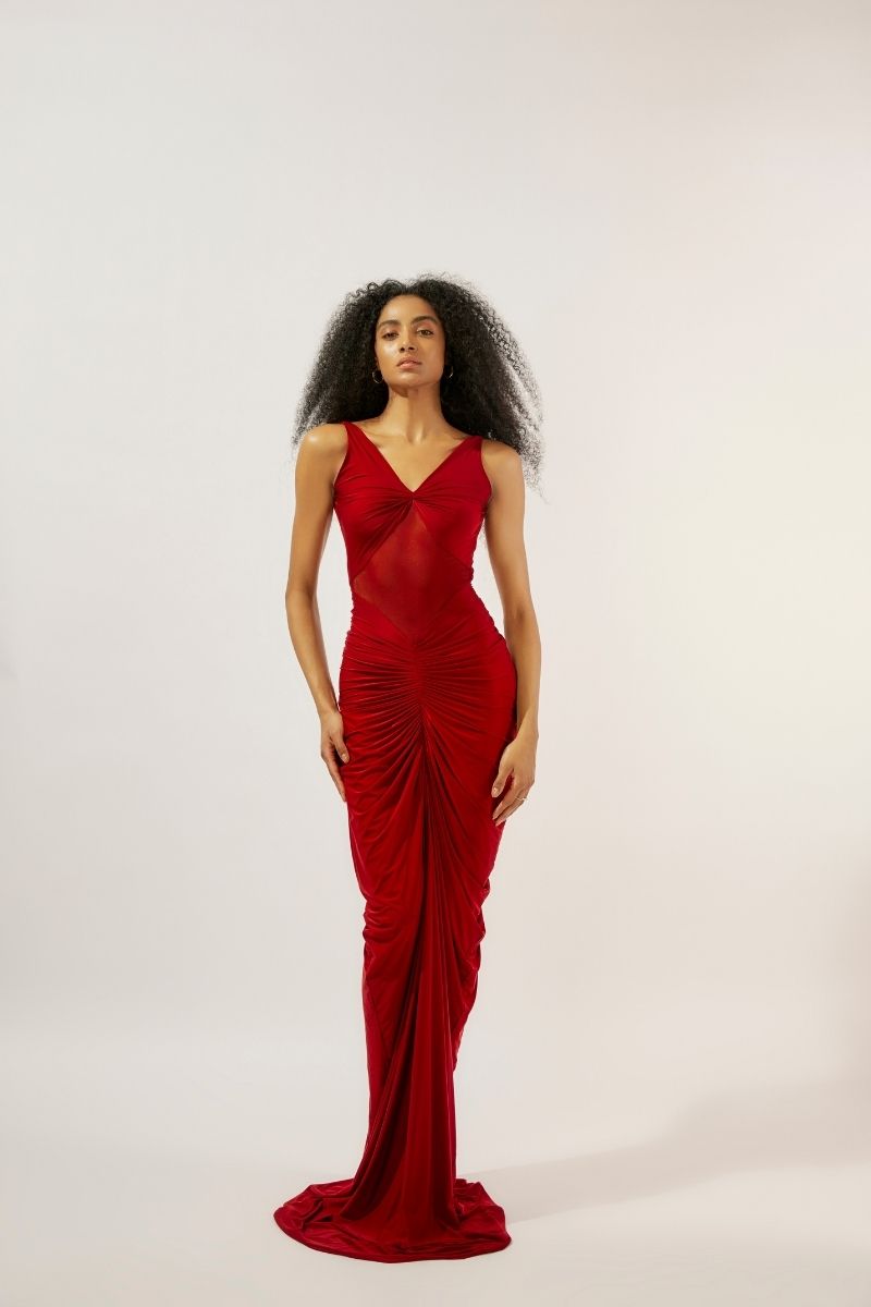 SAVANNAH MAROON RUCHED GOWN - CULT MIA