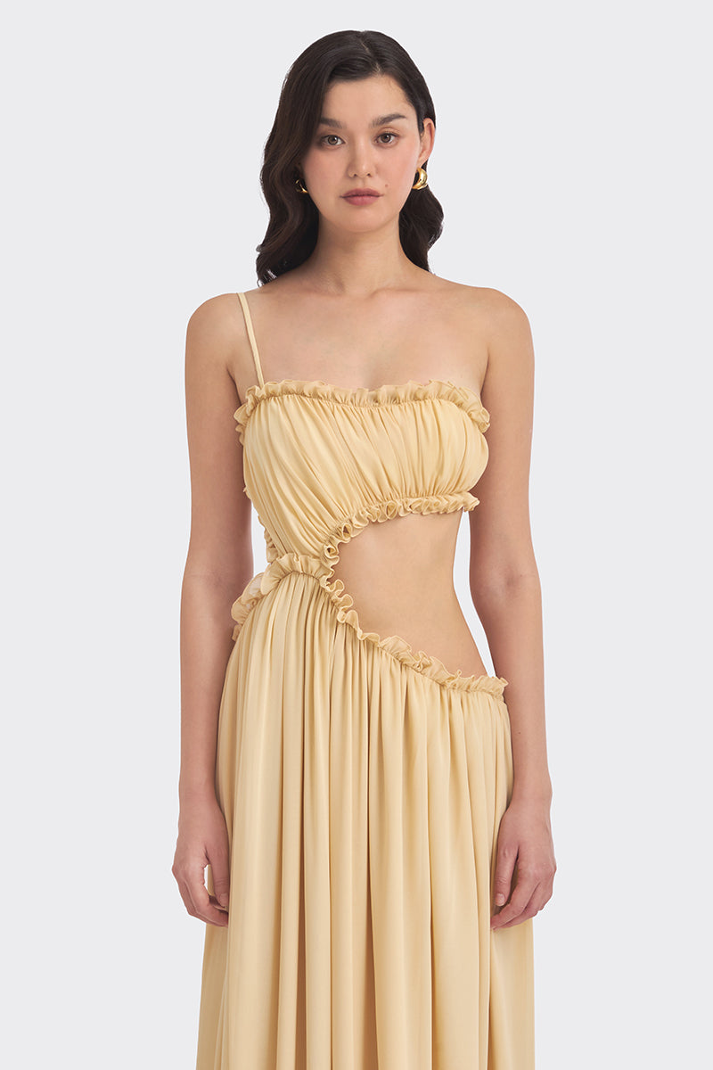 SELENE DRAPED BEIGE MAXI DRESS - CULT MIA