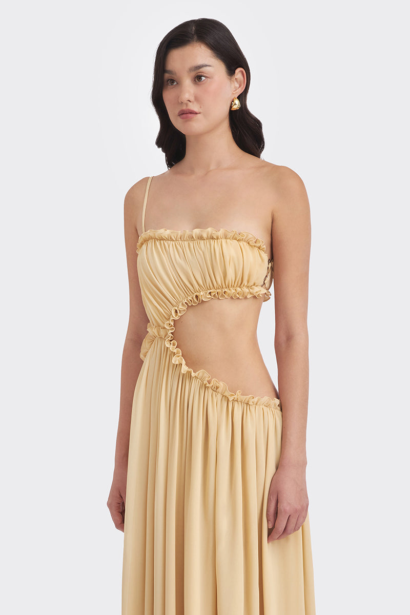 SELENE DRAPED BEIGE MAXI DRESS - CULT MIA