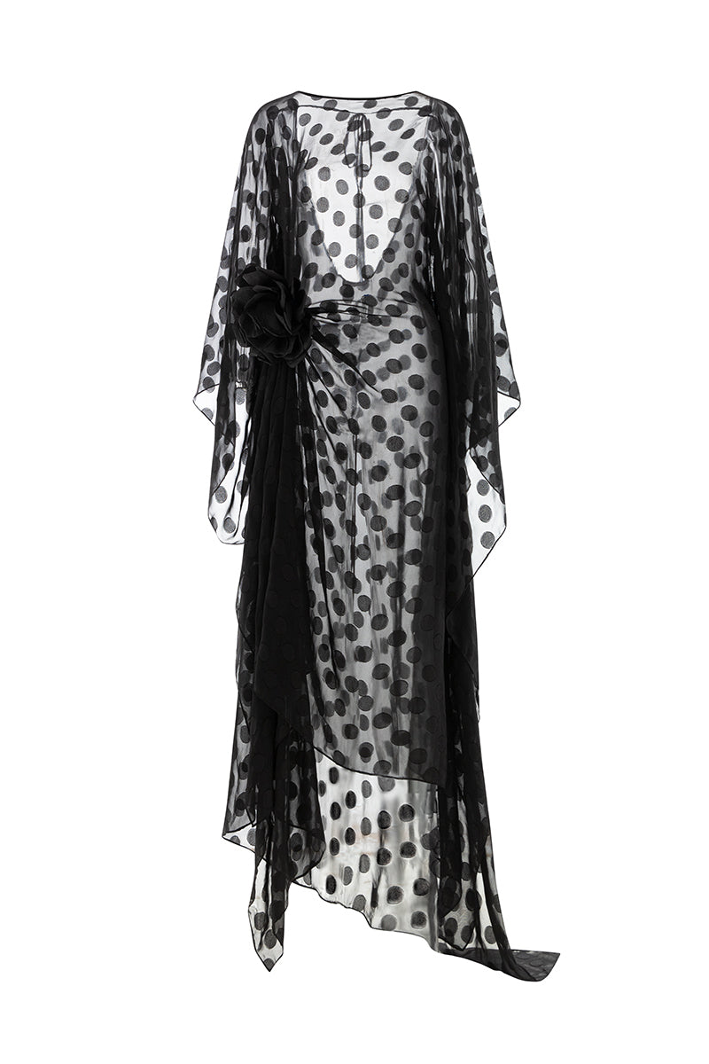 SEMI-SHEER LONG KAFTAN IN BLACK - CULT MIA