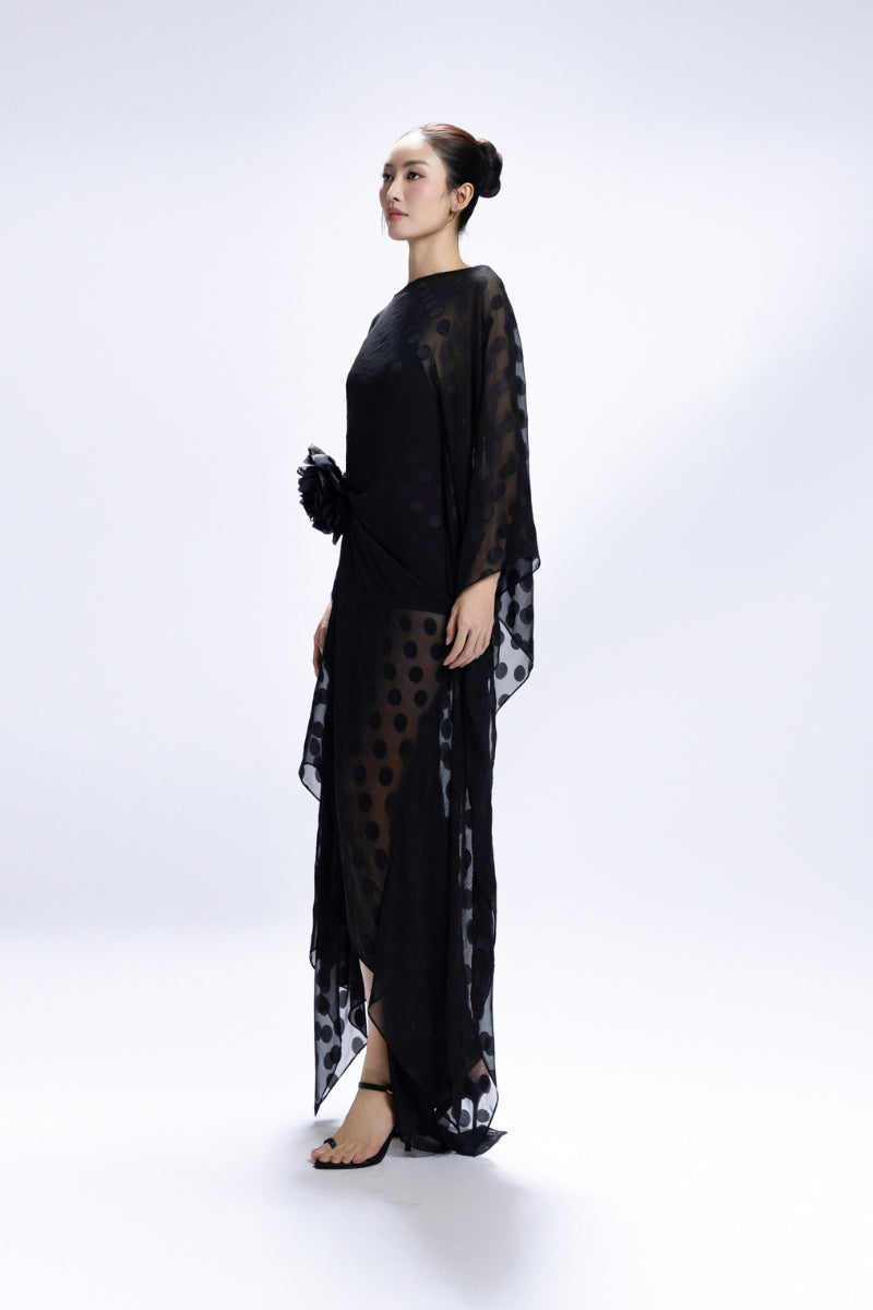 SEMI-SHEER LONG KAFTAN IN BLACK - CULT MIA