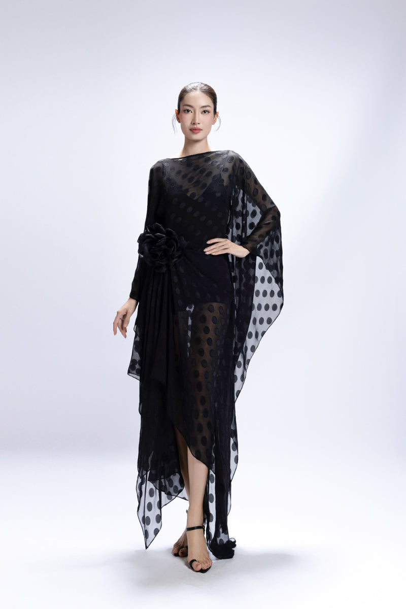 SEMI-SHEER LONG KAFTAN IN BLACK - CULT MIA