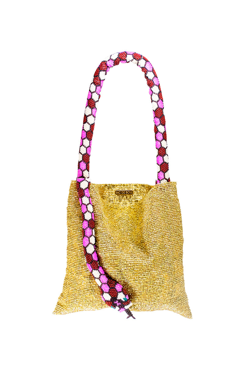 SERPENT SMALL GOLD PINK AND WHITE BAG - CULT MIA
