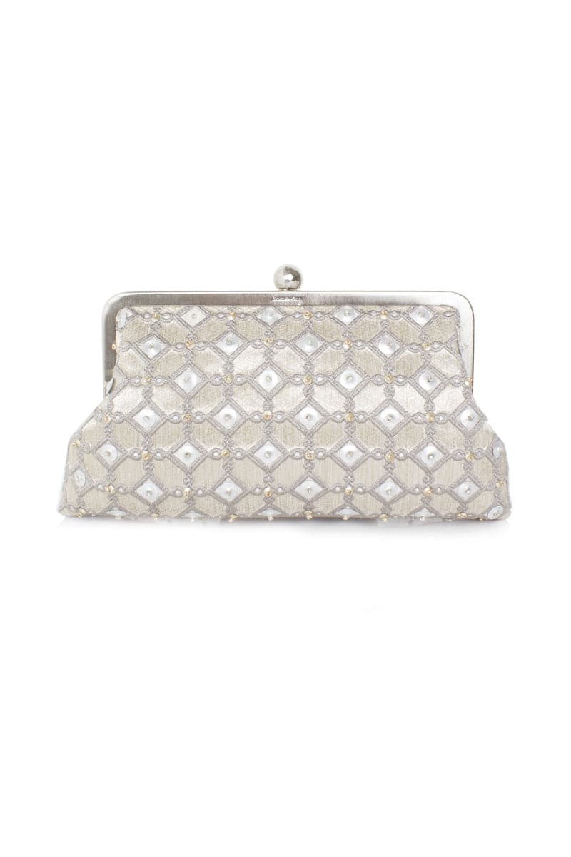 SHIELD SILVER EMBELLISHED CLASSIC CLUTCH CULT MIA Sarah's Bag