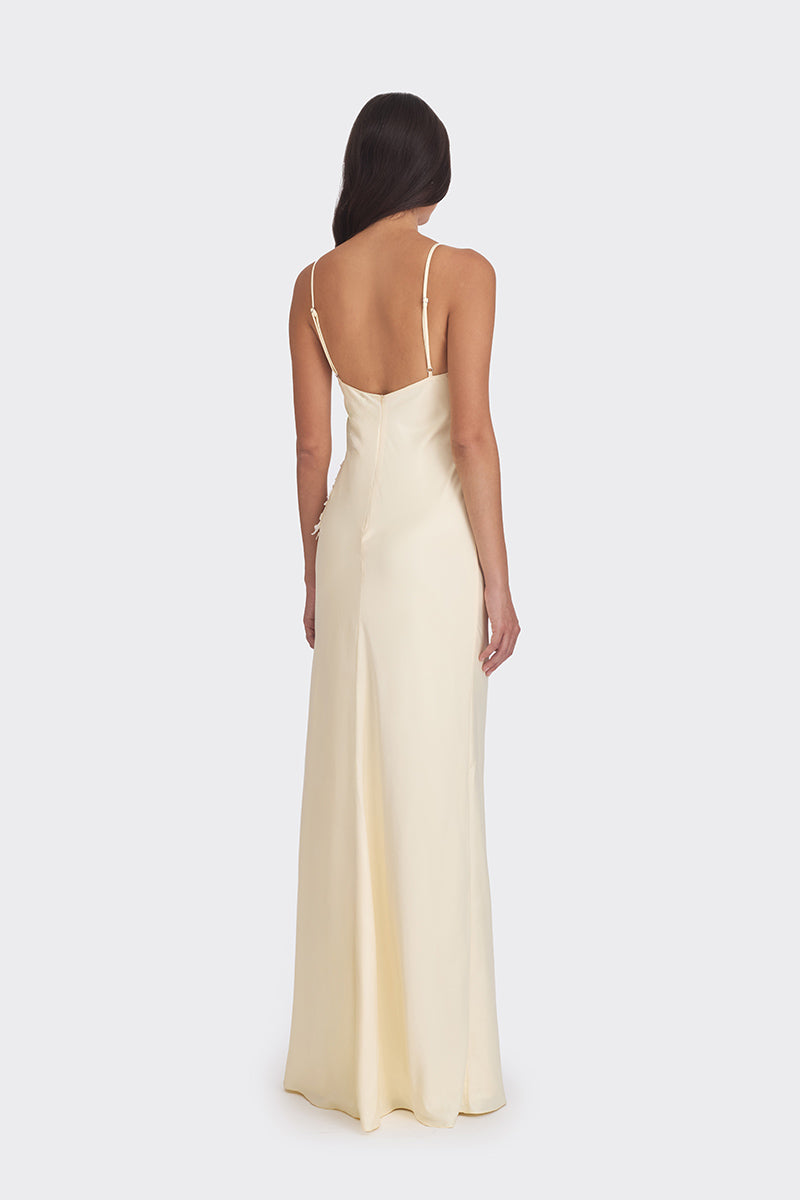 SIGNATURE V NECK LACE MAXI DRESS IN LIGHT YELLOW - CULT MIA
