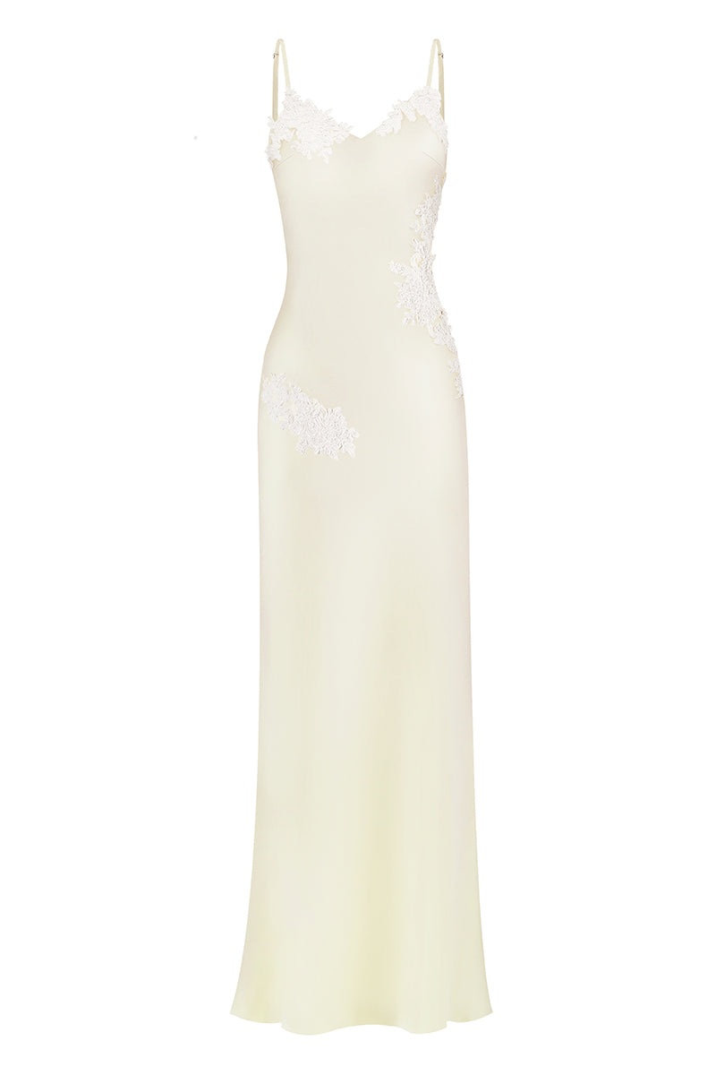 Stolen Stores SIGNATURE V NECK LACE MAXI DRESS IN LIGHT YELLOW | Cult Mia Stolen Stores SIGNATURE V NECK LACE MAXI DRESS IN LIGHT YELLOW | Cult Mia