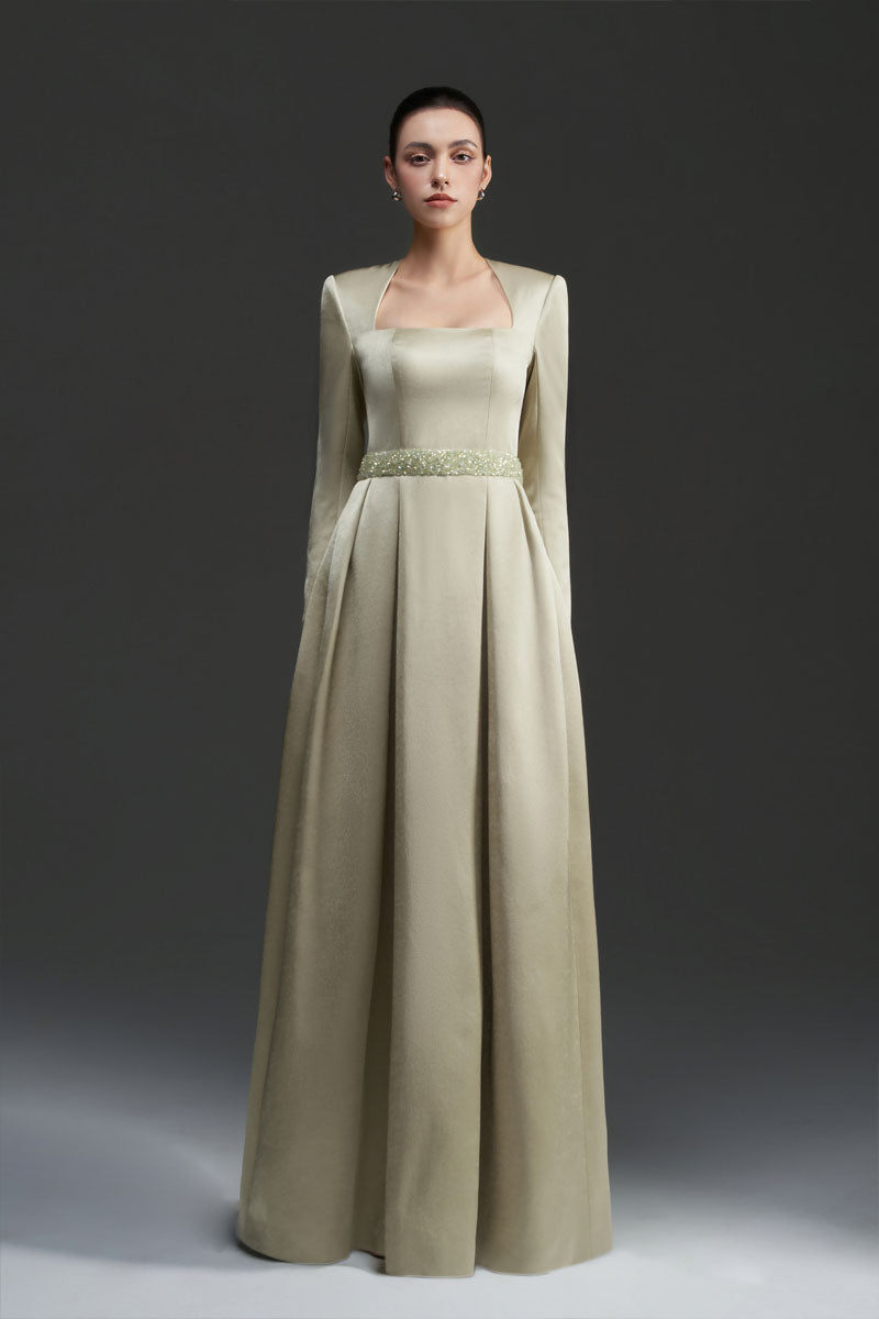 A-LINE SILK TAFFETA DRESS IN GREEN - CULT MIA