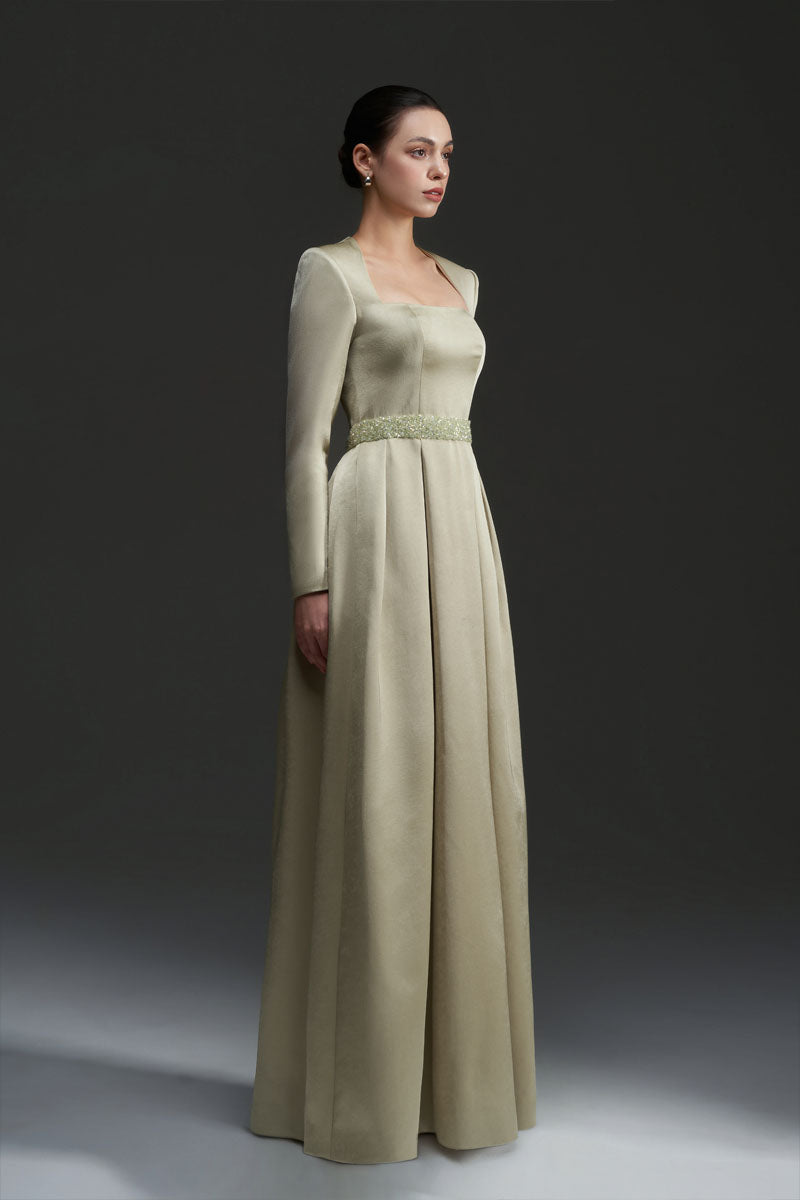 A-LINE SILK TAFFETA DRESS IN GREEN - CULT MIA