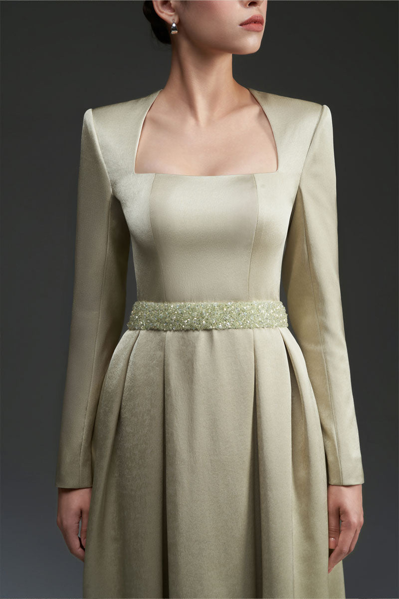 A-LINE SILK TAFFETA DRESS IN GREEN - CULT MIA