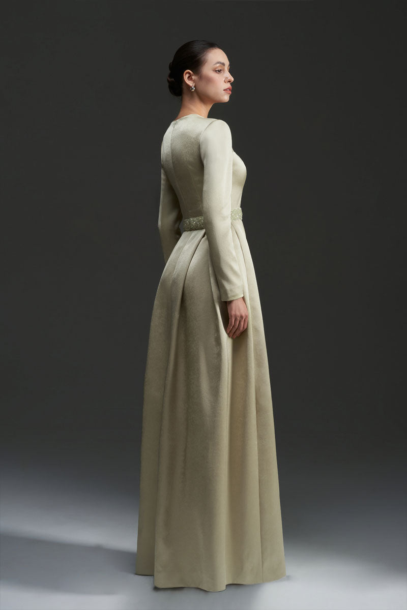 A-LINE SILK TAFFETA DRESS IN GREEN - CULT MIA