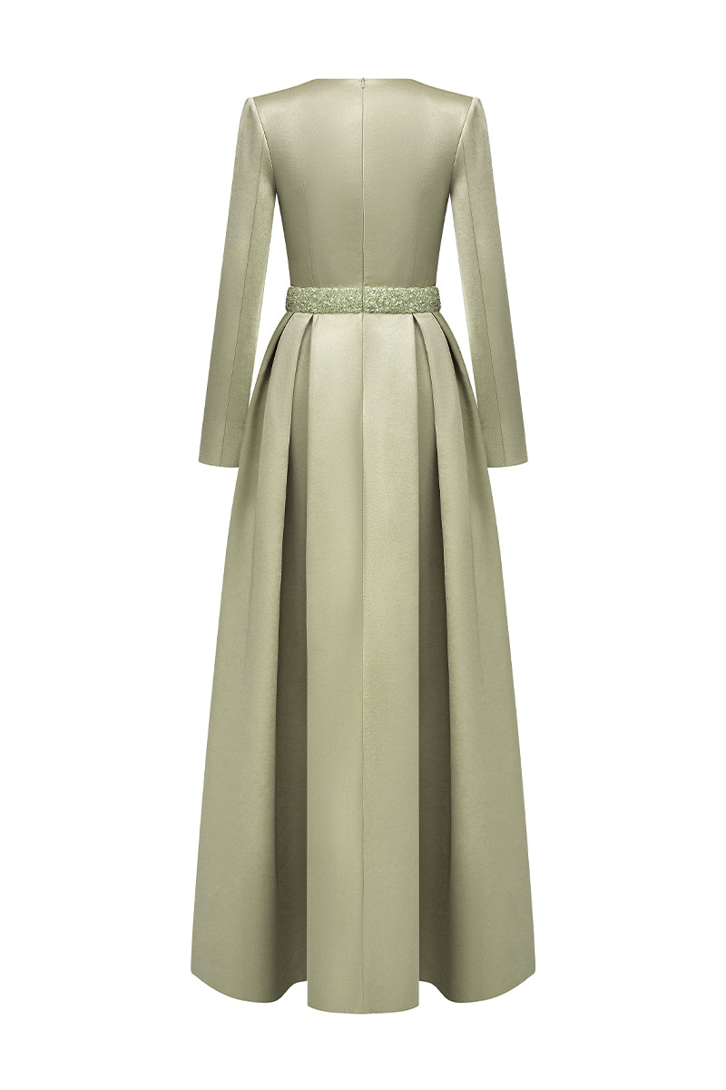 A-LINE SILK TAFFETA DRESS IN GREEN - CULT MIA