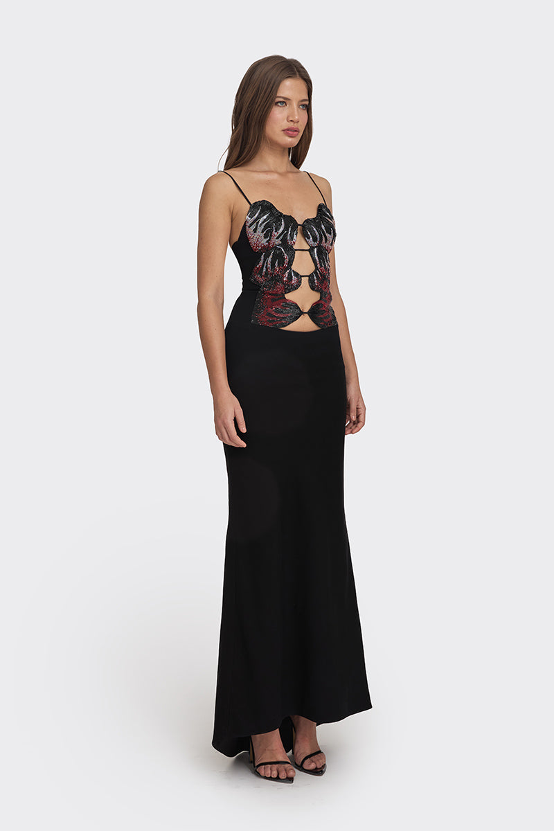MS. SIX-FIRE HEART MAXI SLIP DRESS - CULT MIA