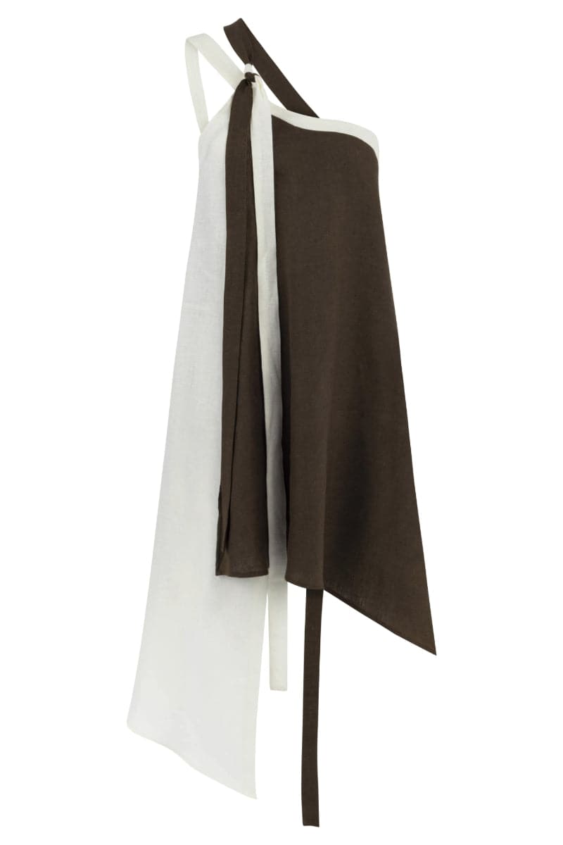SOLEIL TWO-TONE LINEN BELT DRESS - CULT MIA