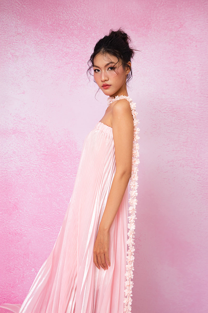 STRAPLESS PLEATED MIDI DRESS IN SOFT PINK - CULT MIA