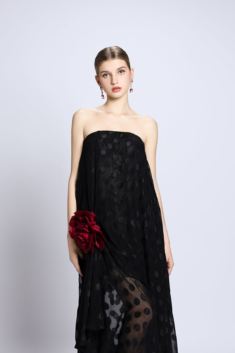 STRAPLESS SEMI-SHEER MESH MAXI IN BLACK - CULT MIA