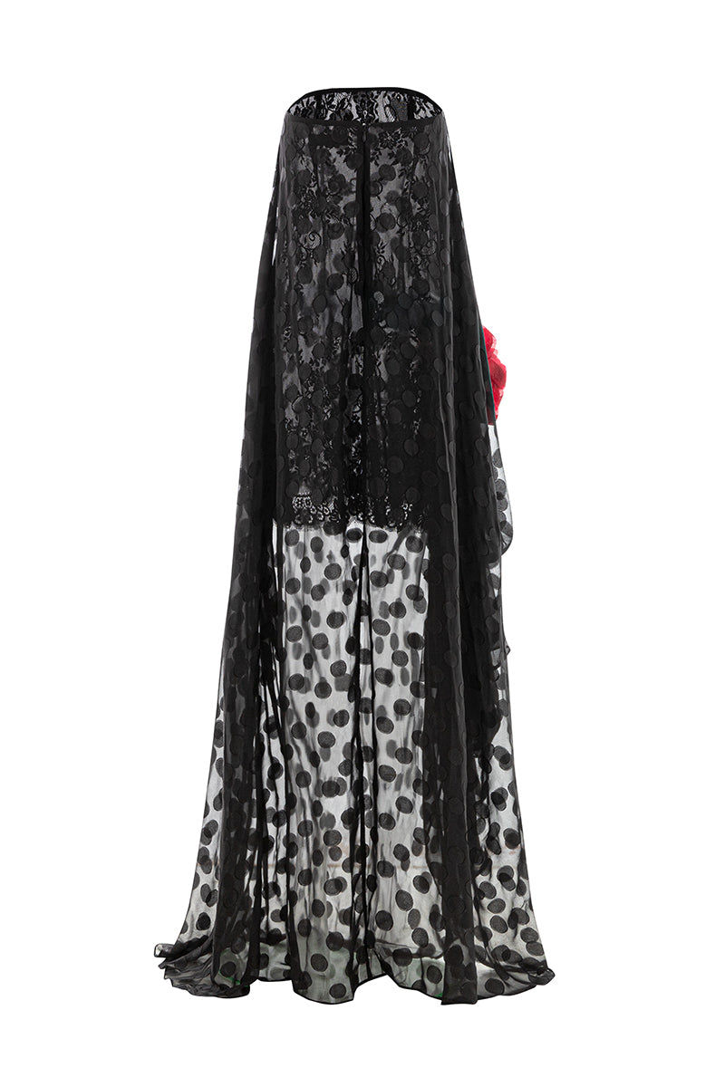 STRAPLESS SEMI-SHEER MESH MAXI IN BLACK - CULT MIA