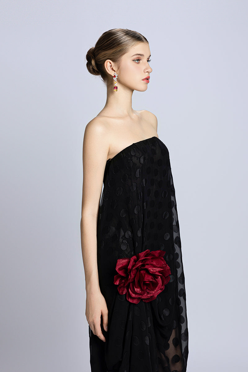 STRAPLESS SEMI-SHEER MESH MAXI IN BLACK - CULT MIA