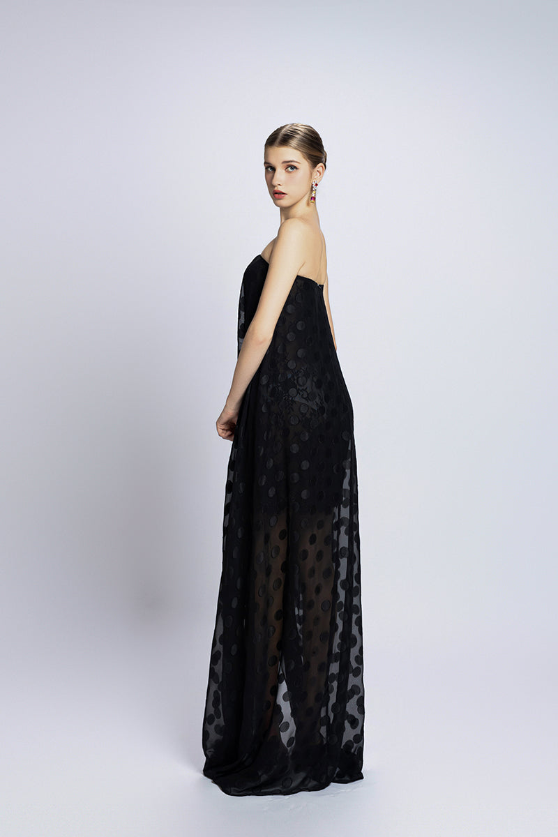 STRAPLESS SEMI-SHEER MESH MAXI IN BLACK - CULT MIA
