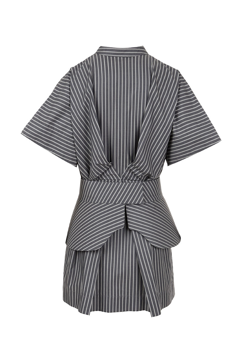 STRIPED SHIRT MINI DRESS / STRIPED SHIRT BELT IN GRAPHITE STRIPES - CULT MIA