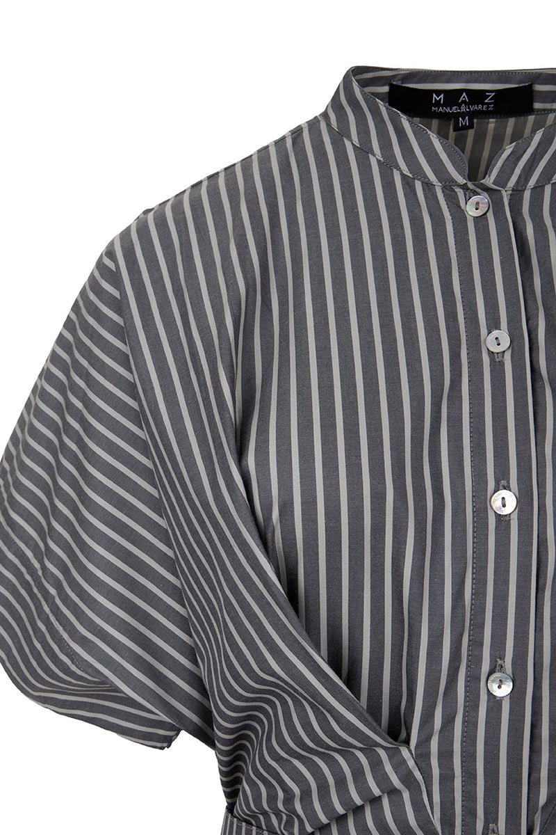 STRIPED SHIRT MINI DRESS / STRIPED SHIRT BELT IN GRAPHITE STRIPES - CULT MIA