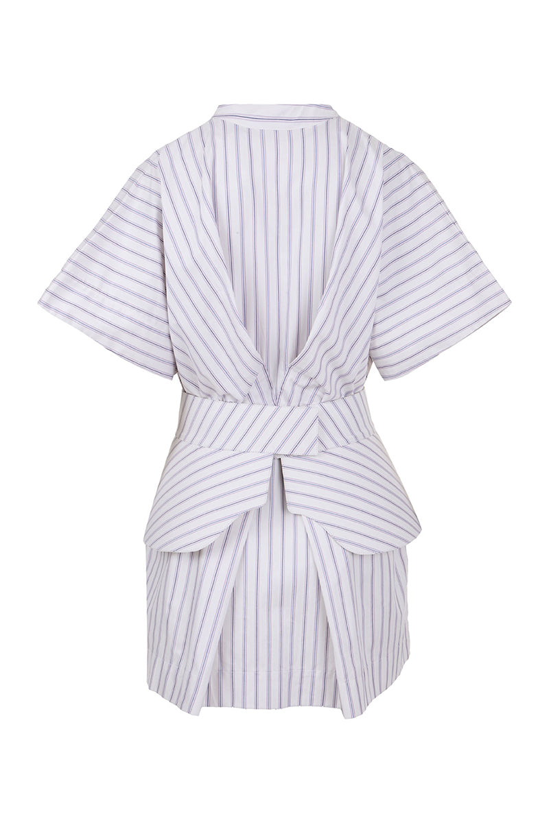 STRIPED SHIRT MINI DRESS / STRIPED SHIRT BELT IN PURPLE STRIPES - CULT MIA