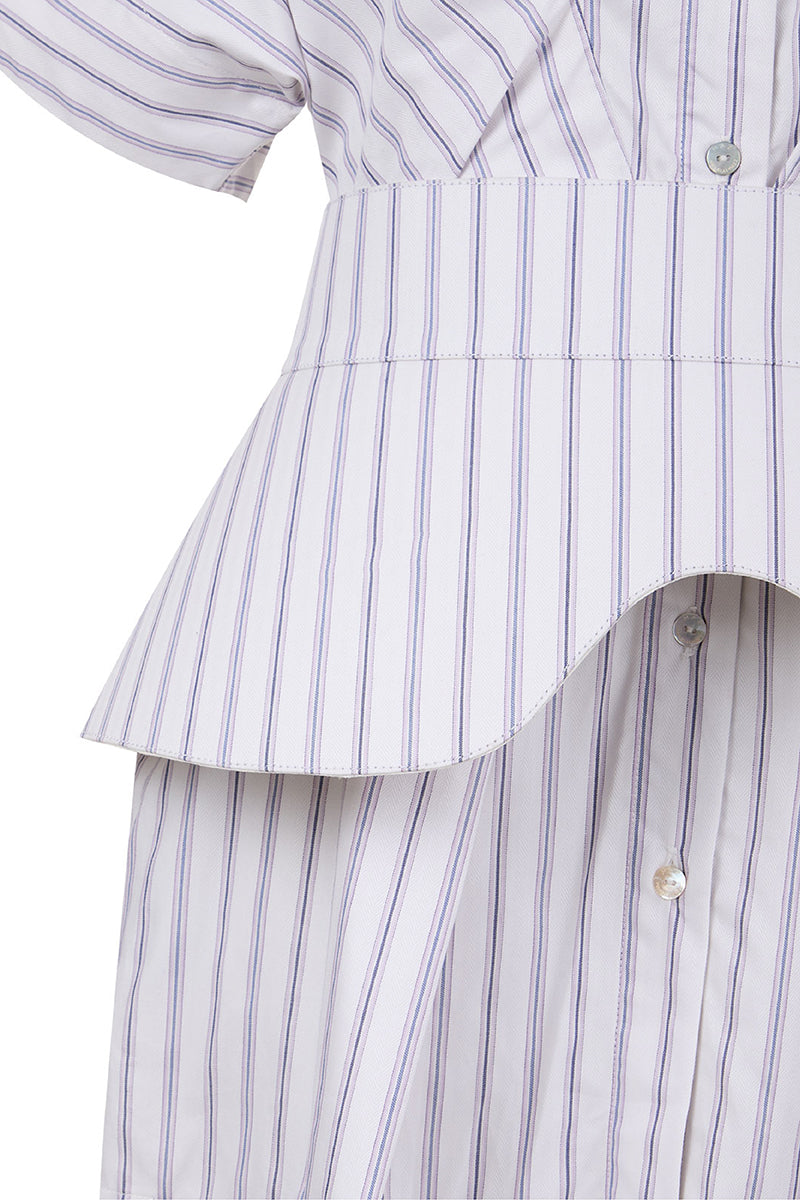 STRIPED SHIRT MINI DRESS / STRIPED SHIRT BELT IN PURPLE STRIPES - CULT MIA