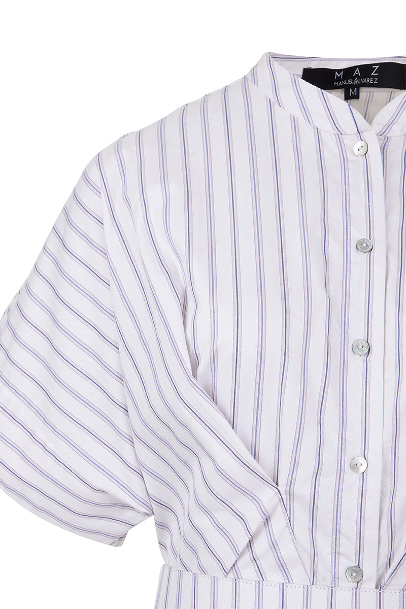 STRIPED SHIRT MINI DRESS / STRIPED SHIRT BELT IN PURPLE STRIPES - CULT MIA