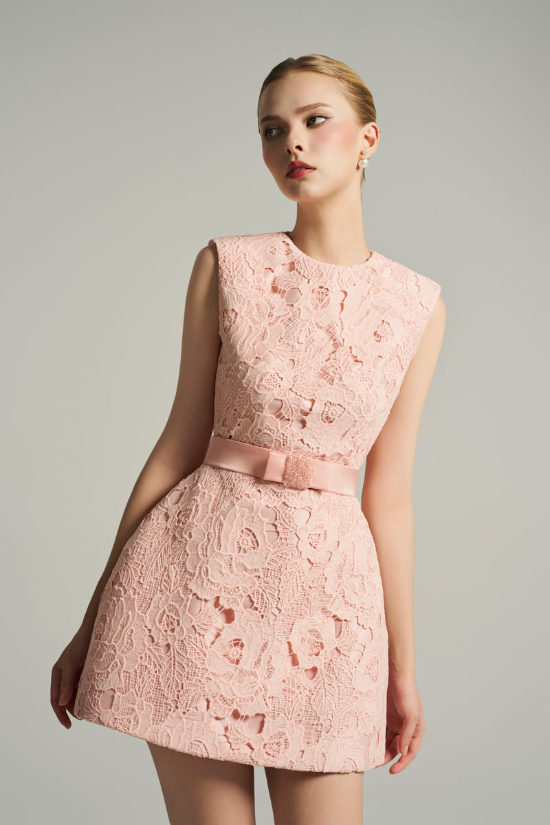 SLEEVELESS BELL MINI DRESS IN LIGHT PINK - CULT MIA