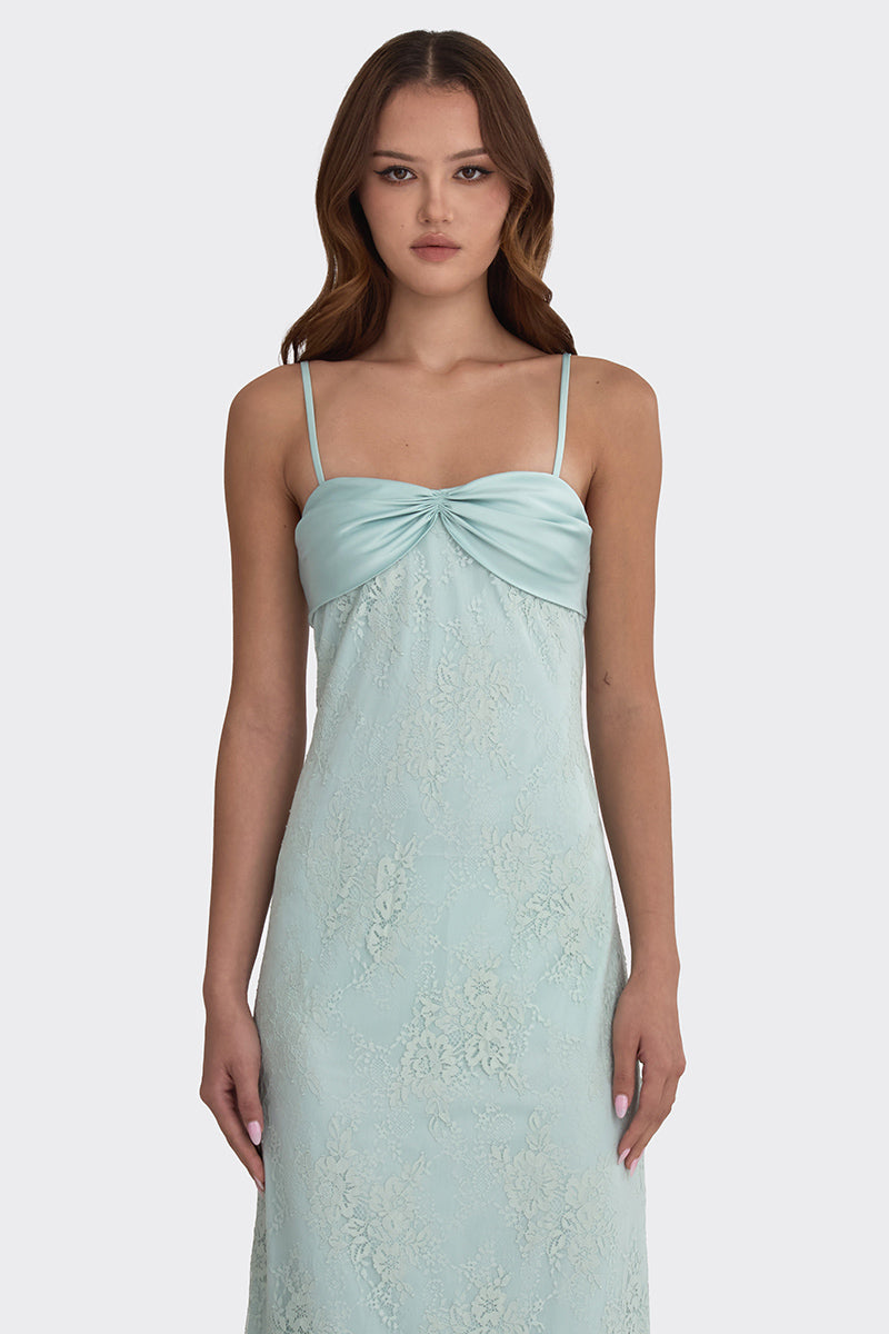SWAN MAXI SLIP LACE DRESS IN DUSTY GREEN - CULT MIA