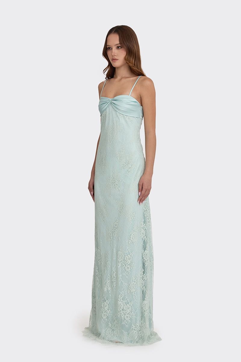 SWAN MAXI SLIP LACE DRESS IN DUSTY GREEN - CULT MIA