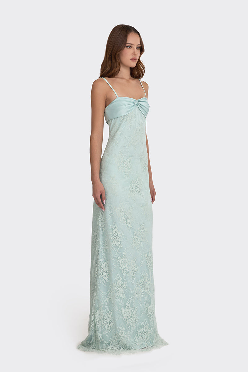 SWAN MAXI SLIP LACE DRESS IN DUSTY GREEN - CULT MIA