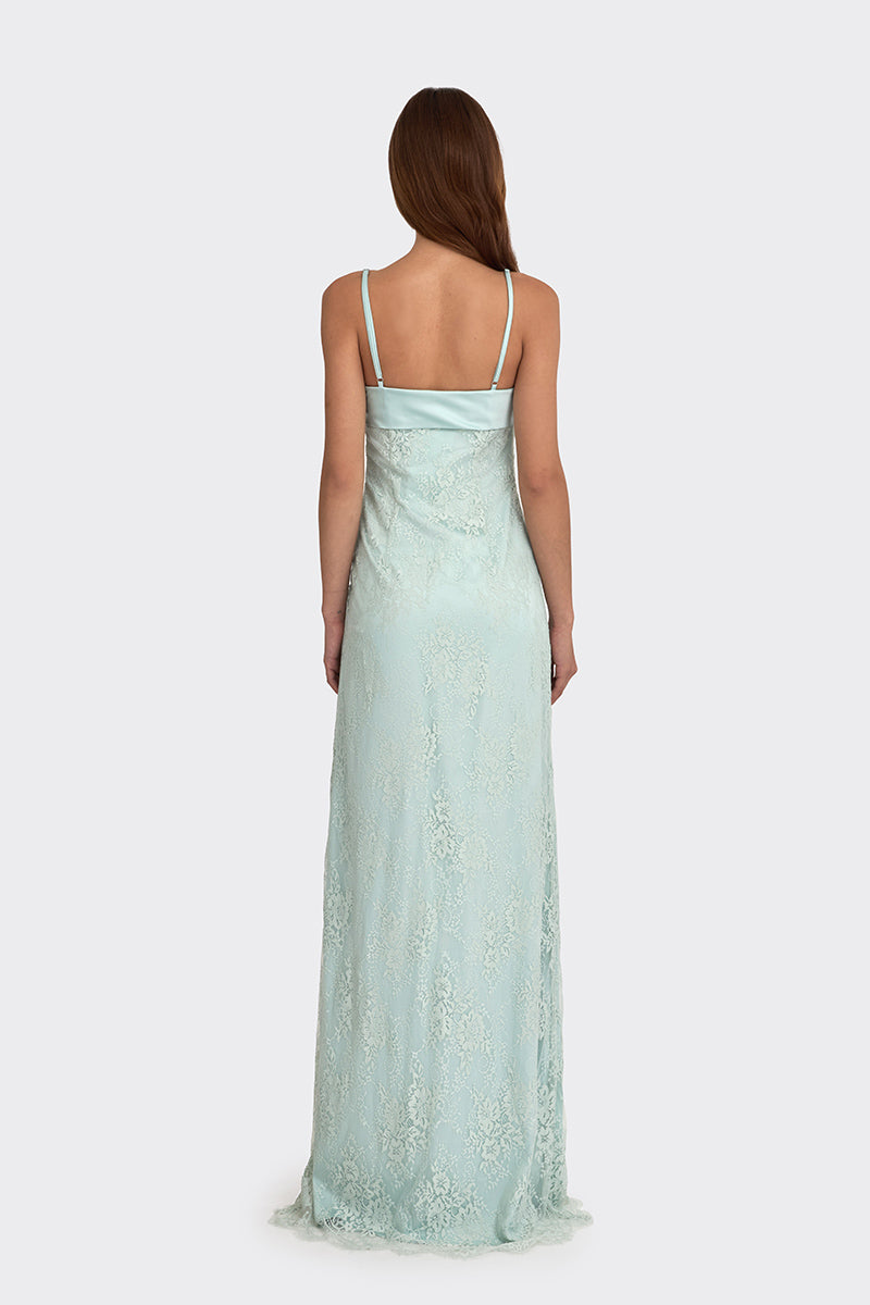 SWAN MAXI SLIP LACE DRESS IN DUSTY GREEN - CULT MIA