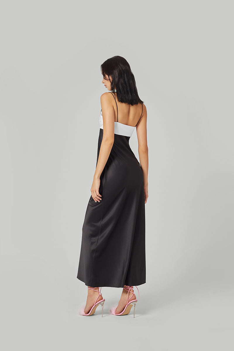SWAN SLIP MAXI DRESS IN BLACK AND WHITE - CULT MIA