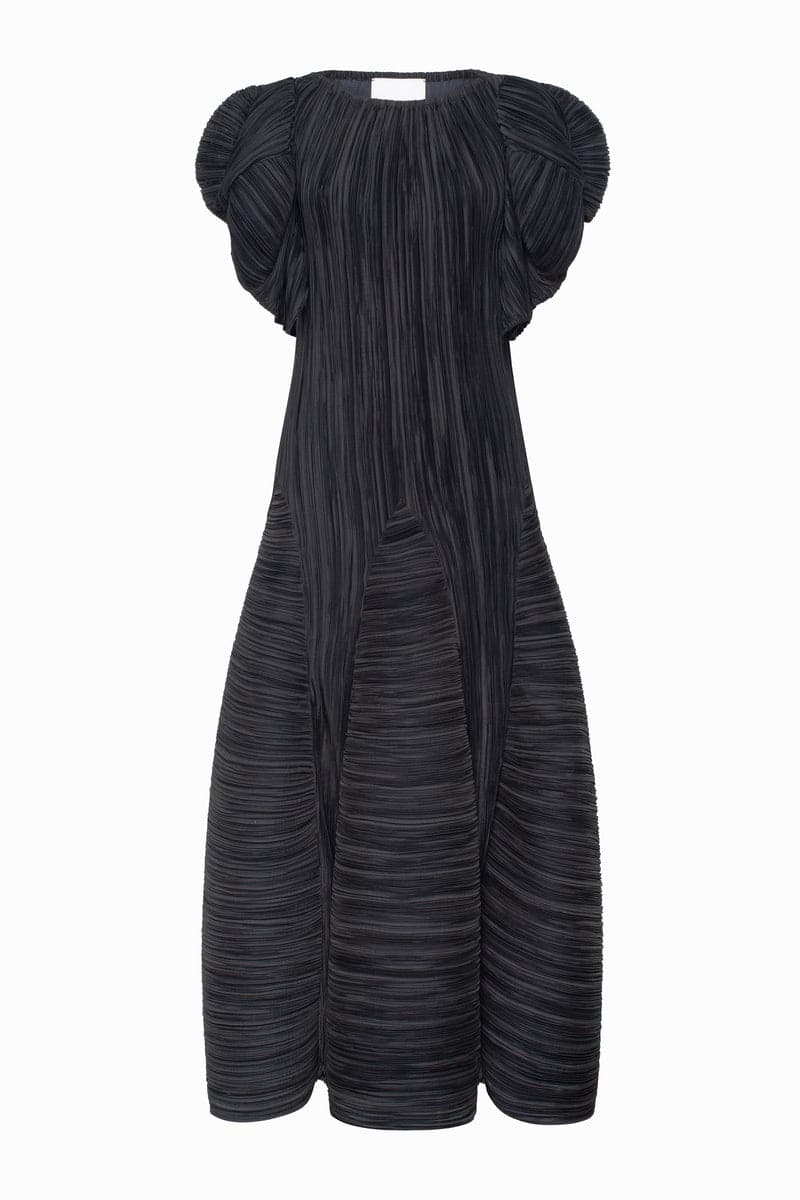 BLACK X-LINE PLEATED MIDI DRESS - CULT MIA