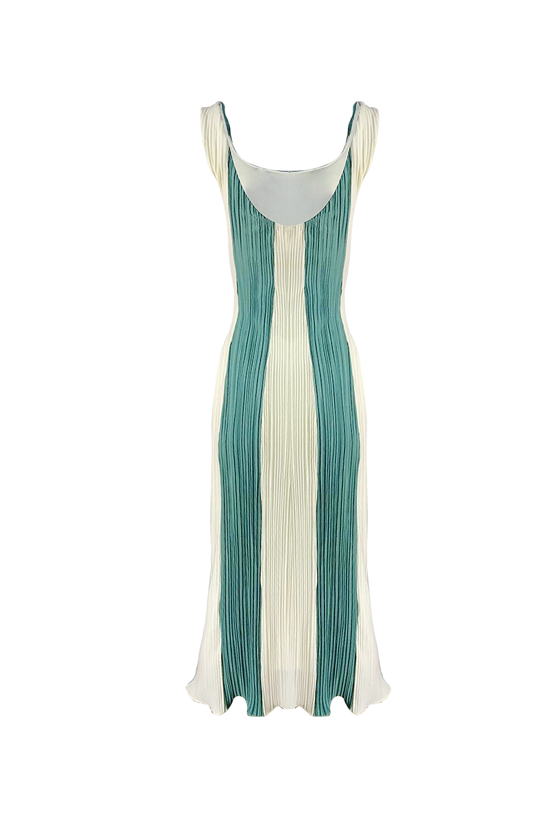 CORRIENTE OFF WHITE AND LAKE GREEN MIDI DRESS - CULT MIA