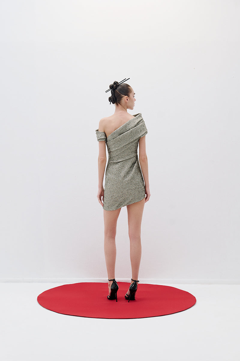ONE OFF SHOULDER MINI DRESS IN SILVER - CULT MIA