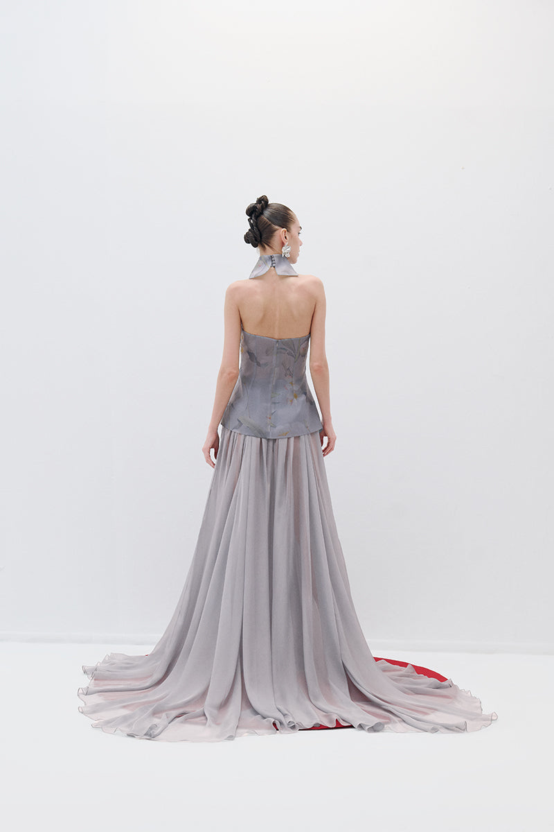 ASYMMETRIC CHIFFON DRESS IN GRAY - CULT MIA